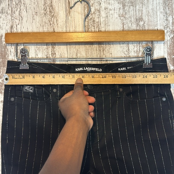 KARL LAGERFELD PARIS Women's Mid Rise Slim Leg Metallic-Stripe Jeans Sz 10 - Picture 10 of 11